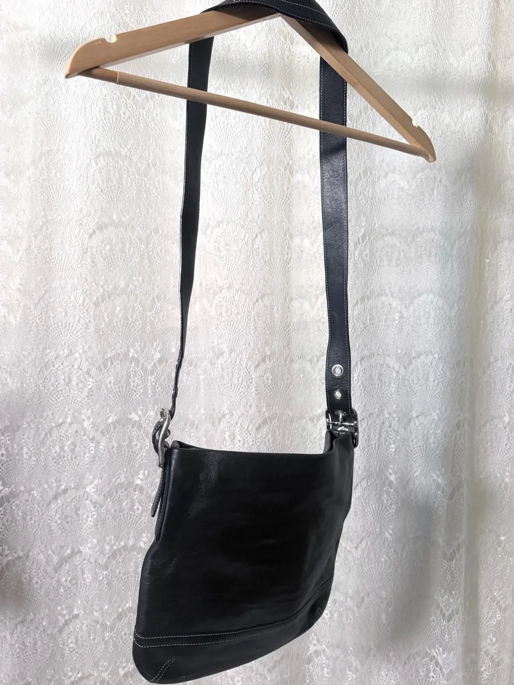 Vintage black leather Coach Soho slim hobo bag